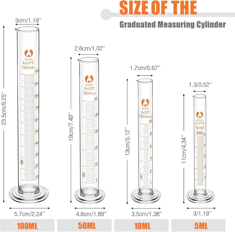 Feekoon 10 Pieces Glass Measuring Beaker Graduated Measuring Cylinder with Stirring Rod 50/100/ 250/500/ 1000 ml Thick Glass Beakers 5/10/ 50/100 ml Graduated Cylinders for Science Lab(5.9 Inch) - Image 3